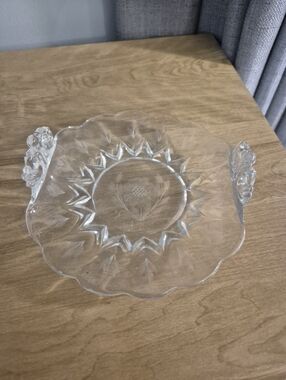 Clear Glass Serving Dish with Handles - Elegant Floral Cut Design